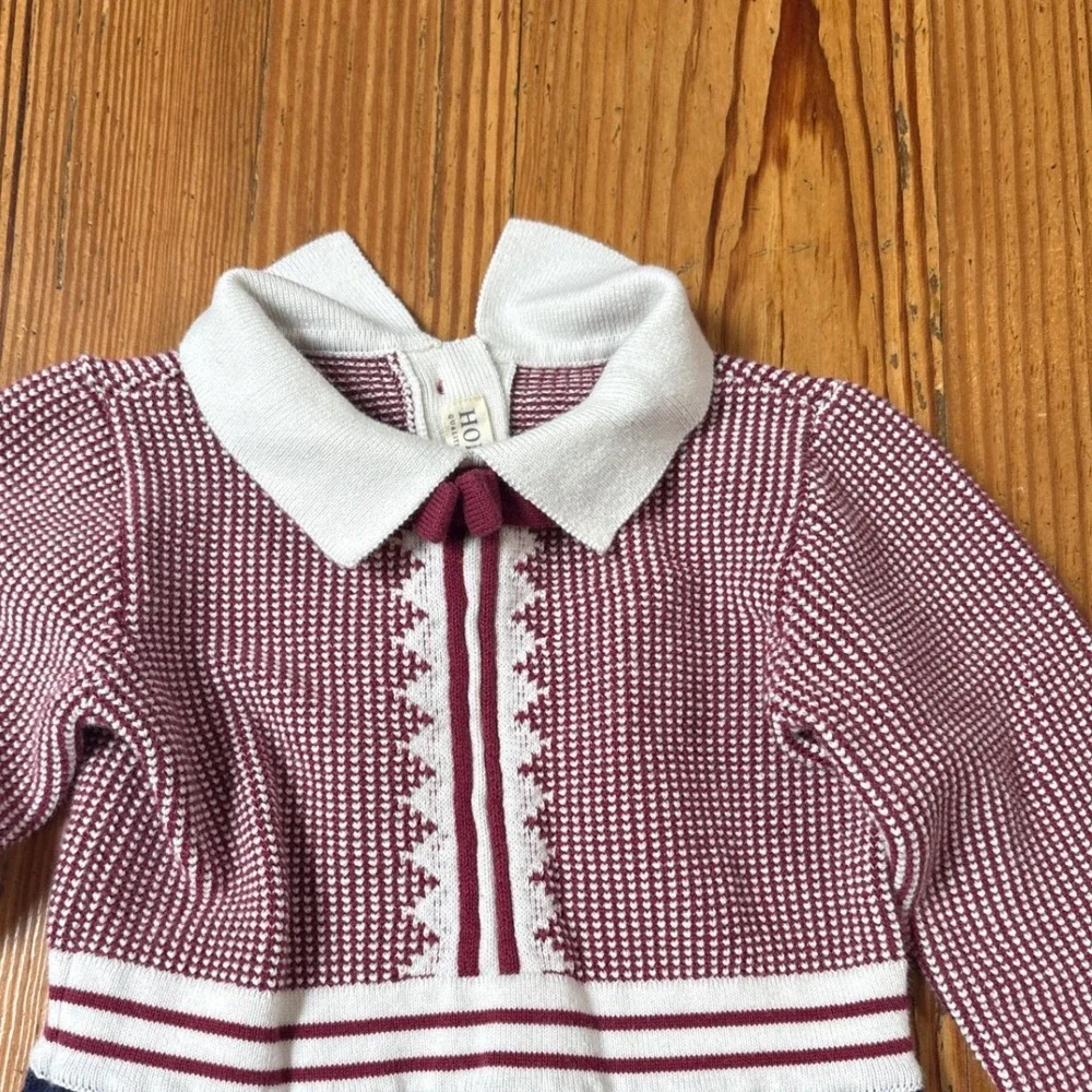 Hope & Henry Sweater Dress Kids Navy Burgundy Preppy Organic Cotton SIZE 2T